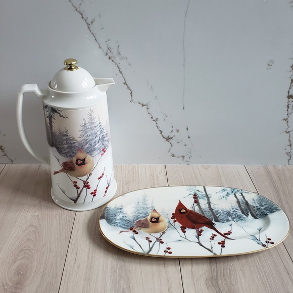Lenox Winter Greetings Scenic Cardinal Tray Thermal Carafe By Catherine Mcgregor